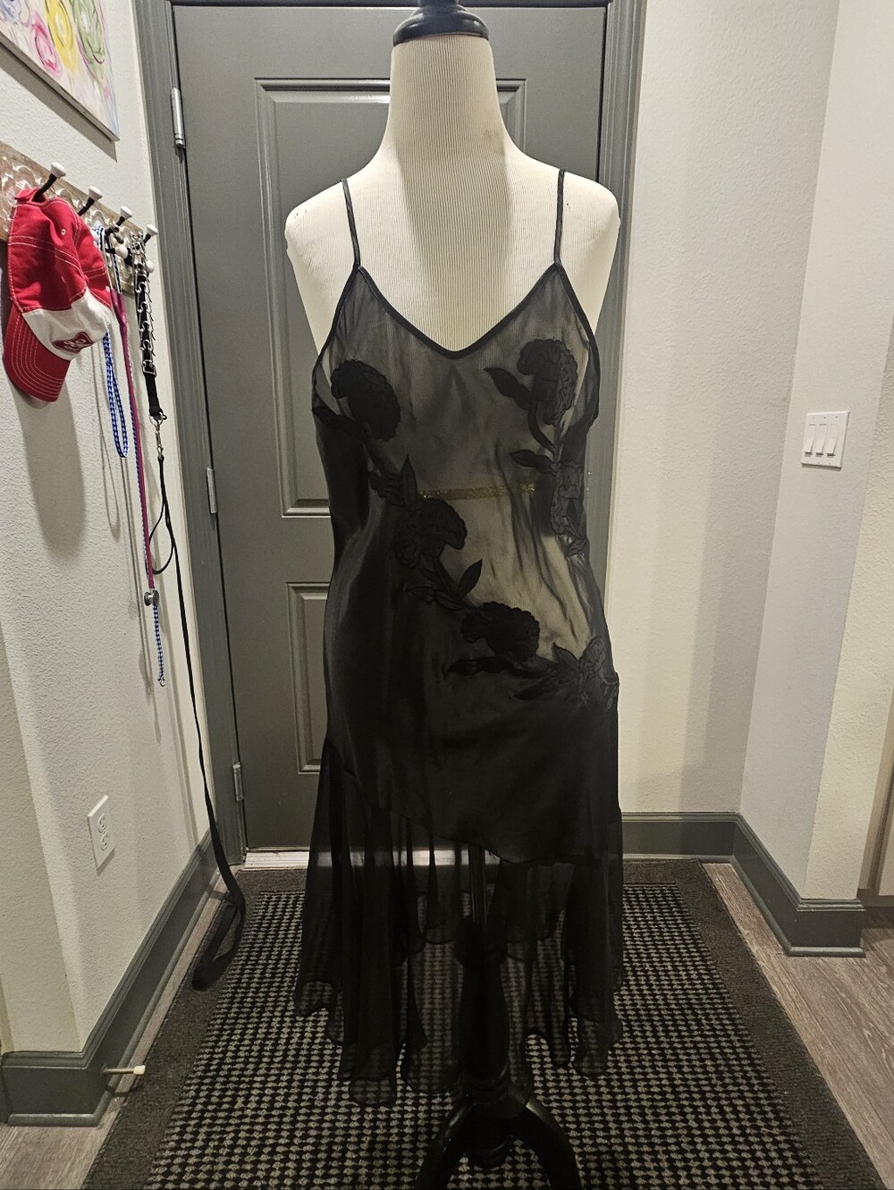 Victoria's Secret Black Sheer Floral Appliqué Slip